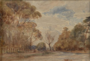 Australian School, (19th Century), I) buggy in landscape, II) landscape, watercolour on card, pencil inscription verso "Mr Pierce", later Tasmanian huon pine frames, ​12 x 14cm, frames 29 x 34cm - 2