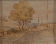 Australian School, (19th Century), I) buggy in landscape, II) landscape, watercolour on card, pencil inscription verso "Mr Pierce", later Tasmanian huon pine frames, ​12 x 14cm, frames 29 x 34cm - 3