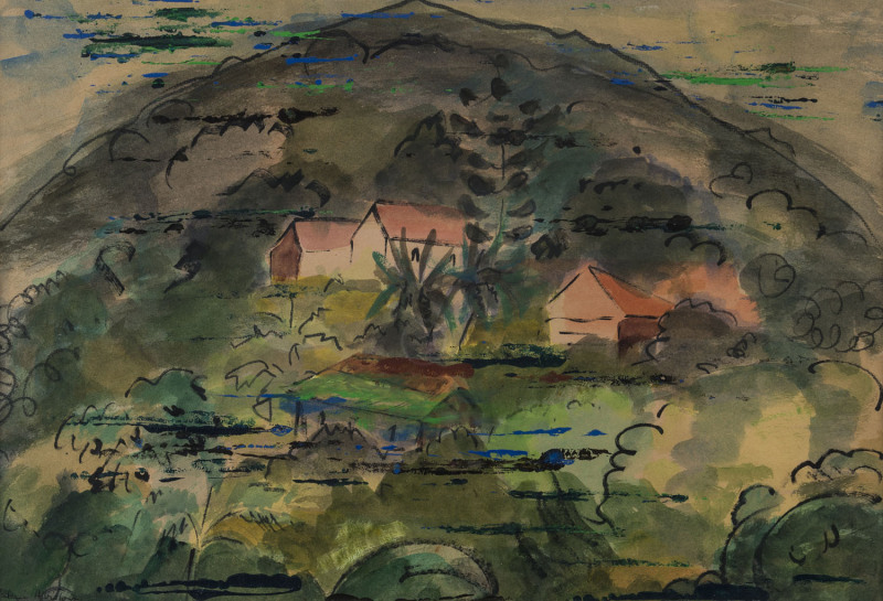 VALERIE ALBISTON (1911-2008), "Queensland Houses", mixed media