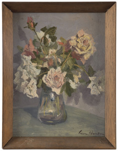 LEON HANSON (1918-2011), Pink Roses, oil on board, signed lower right "Leon Hanson", ​27 x 20cm