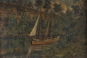 AUSTRALIAN SCHOOL, River Schooner, oil on canvas, 82cm x 121cm
