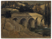 LAURENCE SCOTT PENDLEBURY (1914-1986), Richmond Bridge Tasmania, oil on board, signed and dated lower left "Pendlebury '57", addressed and title verso with 70 guinea price, ​45 x 61cm
