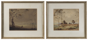 VICTOR ROBERT WATT (1886-1970), I) Grazing Country, II) Checking The Fences, watercolour, signed and title verso, 17 x 21cm