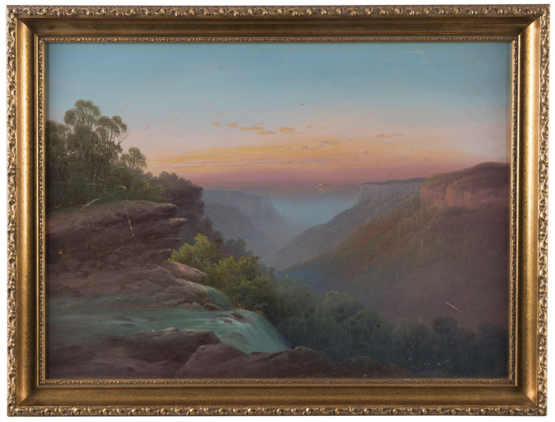 Australian School (19th century), I) Wentworth Falls, Blue Mountains, II) The Three Sister, Blue Mountains, oil on board, ​signed "P.C."