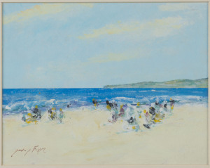 DONALD FRAZER (Australia), beach scene, gouache on board, signed lower left "Donald Frazer", ​20 x 24cm