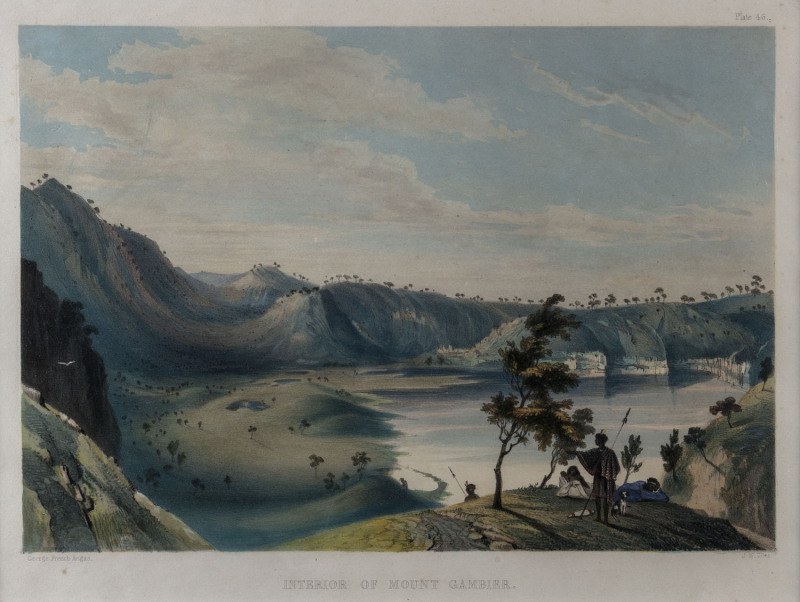 GEORGE FRENCH ANGAS [1822 - 1886] Interior of Mount Gambier lithograph, printed with tint stone and hand-colouring from "South Australia Illustrated", 1847 25 x 35cm