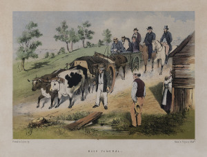 SAMUEL THOMAS GILL (1818-80), Attacking the Mail (Bushranging, N.S.W., 1864) & Bush Funeral, two colour lithographs from The Australian Sketch Book, printed by Hamel & Ferguson, initialed "S.T.G. in the plate at left, each 17 x 25cm (2).