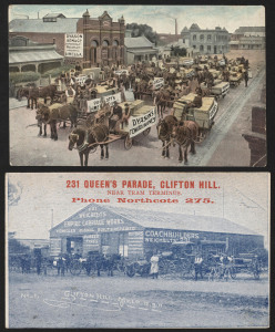 VICTORIA: A group of mainly RP types including a DYSON SON & CO. advertising card, Marlborough Art Co. photographs, Maffra Sugar Beet Factory, advertising cards incl. "Malthoid" Flat Roof at Flinders Street Station and "Weichelts Empire Carriage Works", several of Warragul, etc. Mixed condition (29).