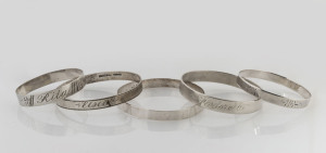 Five South Australian Colonial sterling silver bangles with various Adelaide makers marks, 19th century, 77 grams total