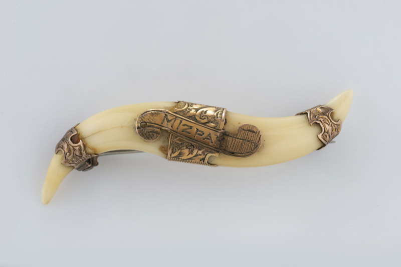 A claw and gold MIZPAH brooch stamped "G.E.W.", 19th century, ​5.5cm long