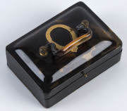 A miniature antique revolver fob in a fitted tortoiseshell case with gold plaque named "SIR E. MALTMAN", 19th century, ​case 8.5cm across - 3