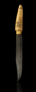 A whaler's knife with scrimshaw handle, 19th century,34cm long