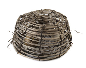 A vintage fisherman's lobster pot, woven tea tree and iron, 20th century, ​45cm high, 80cm diameter