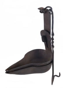 A rare whale oil slush lamp, wrought iron, 19th century,