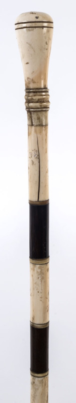 A walking stick, whalebone and whale tooth with timber and baleen segments, 19th century,88cm high