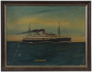 Maritime painting, Nairana, oil on card, monogram and title lower margin "W.G." and "Nairana", 36 x 48cm ​ NOTE: The HMS NAIRANA was a passenger ferry built for Huddard & Parker but she was requisitioned by the British Navy at the start of WW1 and subsiq - 2