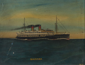Maritime painting, Nairana, oil on card, monogram and title lower margin "W.G." and "Nairana", 36 x 48cm ​ NOTE: The HMS NAIRANA was a passenger ferry built for Huddard & Parker but she was requisitioned by the British Navy at the start of WW1 and subsiq
