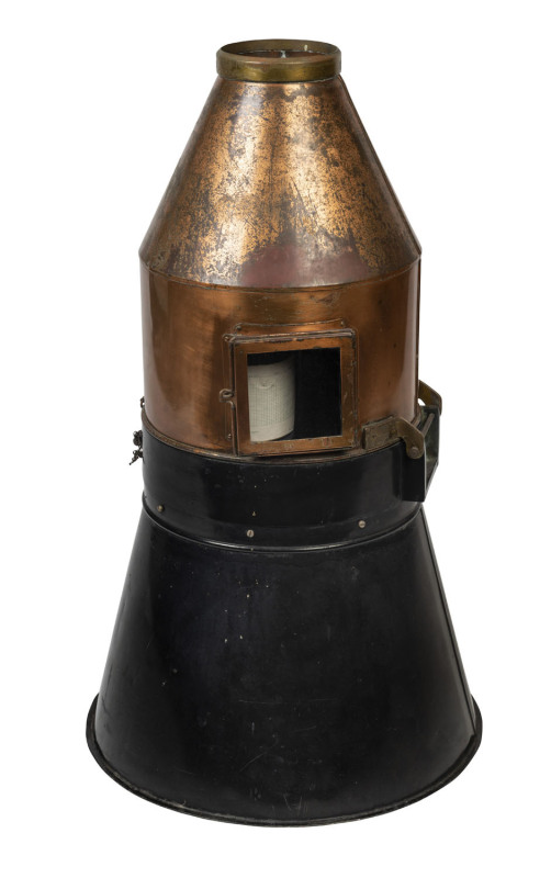 A Navy rain gauge indicator, copper and tin, early to mid 20th century, ​86cm high