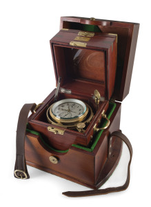 A Russian ship's chronometer by Poljot, fusee movement in brass and timber cased, 20th century, ​19.5cm high, 19cm wide, 19cm deep