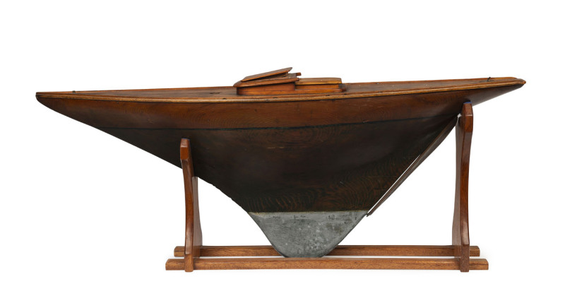 A pond yacht, huon pine, cedar and pine, Tasmanian origin, 19th century, later stand, 115cm long