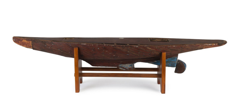 A pond yacht, Australian cedar and pine, 19th century, later stand, ​133cm long