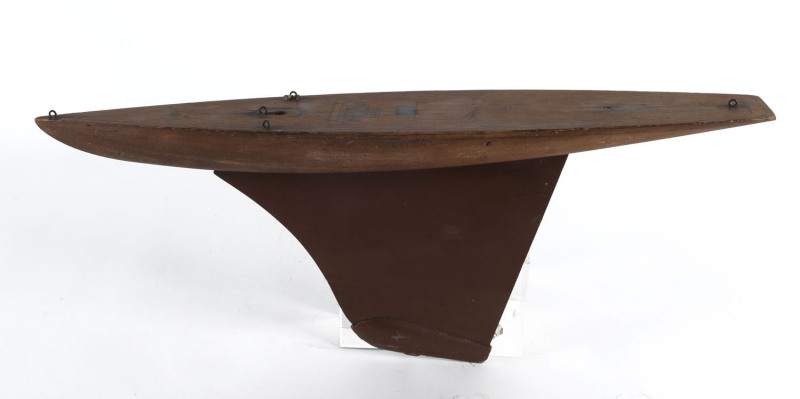 Two vintage pond yacht hulls, one with white painted finish and lead keel, 20th century, the larger 83cm long