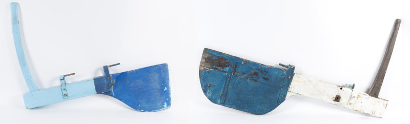 Two vintage couta boat rudders with blue painted finish, early to mid 19th century, ​147cm and 130cm high