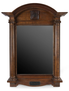 CARLTON & UNITED BREWERY Honour roll frame converted to a mirror, fiddleback blackwood, circa 1900, 96cm x 69cm