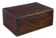 An Australian Colonial ladies travel box, cedar with brass inlay, fitted with tray and jars, mid 19th century, with original key, ​11cm high, 25cm wide, 17cm deep