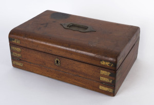 An Australian writing box with campaign fittings and well fitted interior, cedar and brass, 19th century, 13cm high, 26cm wide, 24cm deep.