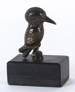 A kookaburra paperweight, bronze and lignum vitae, 19th century, 9cm high