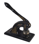 A hand-operated seal embossing press for "THE SQUATTING INVESTMENT COMPANY LIMITED 1882", the base 25 x 11.5cm.