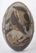 An Australian carved emu egg with kookaburras, snake, emus and "forget me not", 19th century, ​13cm high - 2