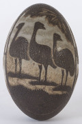 An Australian carved emu egg with kookaburras, snake, emus and "forget me not", 19th century, ​13cm high - 3