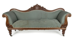 A Colonial double ended settee, cedar and jacquard upholstered, mid 19th century, 220cm across the arms