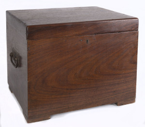 A Colonial cellarette, blackwood with iron handles, Tasmanian origin, 19th century, 36cm high, 43cm wide, 34cm deep