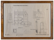 "Convent and Schools for the Christian Brothers" elevated architectural view, scale: 1/8 inch to a foot, framed and mounted in birdseye maple, 57 x 76cm