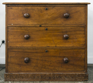An unusual three drawer Colonial chest, cedar and pine, circa 1855, 86cm high, 92cm wide, 47cm wide