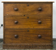 An unusual three drawer Colonial chest, cedar and pine, circa 1855, ​86cm high, 92cm wide, 47cm wide