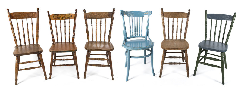 Six assorted Australian press back chairs, mainly kangaroos, some painted, 19th/20th century,