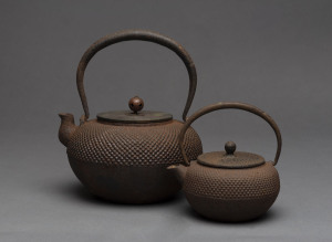 Two Japanese cast iron teapots, 19th/20th century, the tallest 21cm high