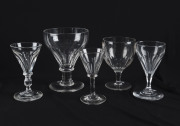 Five English faceted glasses, 19th and early 20th century, ​the tallest 14cm tall