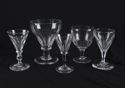 Five English faceted glasses, 19th and early 20th century, ​the tallest 14cm tall