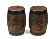 A fine pair of Chinese drum stools, lacquer and timber, Qing Dynasty, 53cm high