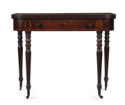 A Georgian fold-over tea table, mahogany with satinwood stringing, English, circa 1800, 80cm high, 99cm wide, 50cm deep - 2