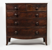 A Georgian bow fronted chest, mahogany, English, circa 1800, 103cm high, 103cm wide, 53cm deep