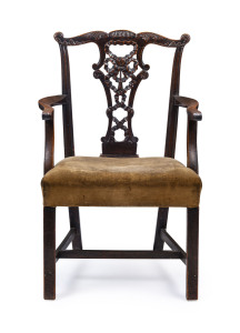 A Chippendale English mahogany carver chair, 18th century, 63cm across the arms