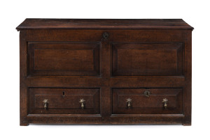 An English oak mule chest, 18th century, 68cm high, 123cm wide, 54cm deep
