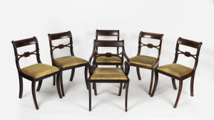 A set of six Regency style mahogany dining chairs together with a Georgian style extension table, the table 76cm high, 165cm wide (217cm extended), 108cm deep