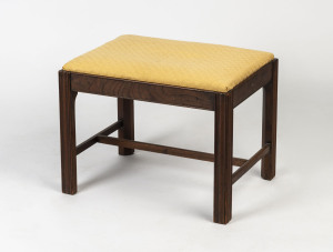 A Georgian style upholstered stool, Australian cedar, early 20th century, 46cm high, 59cm wide, 42cm deep